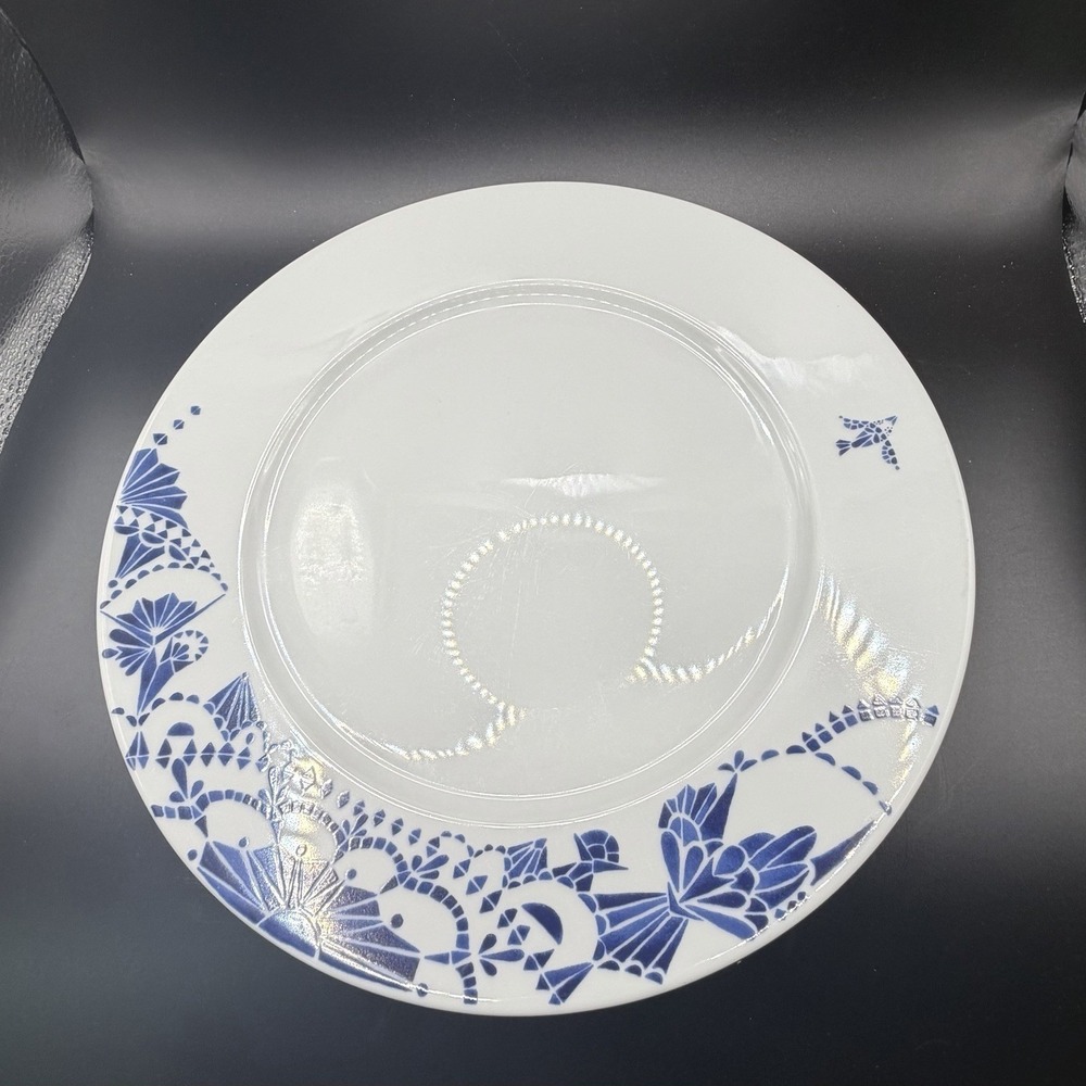 Ikea PROMENAD Blue White Dinner Plates Flying Fish Bird Floral Set/2